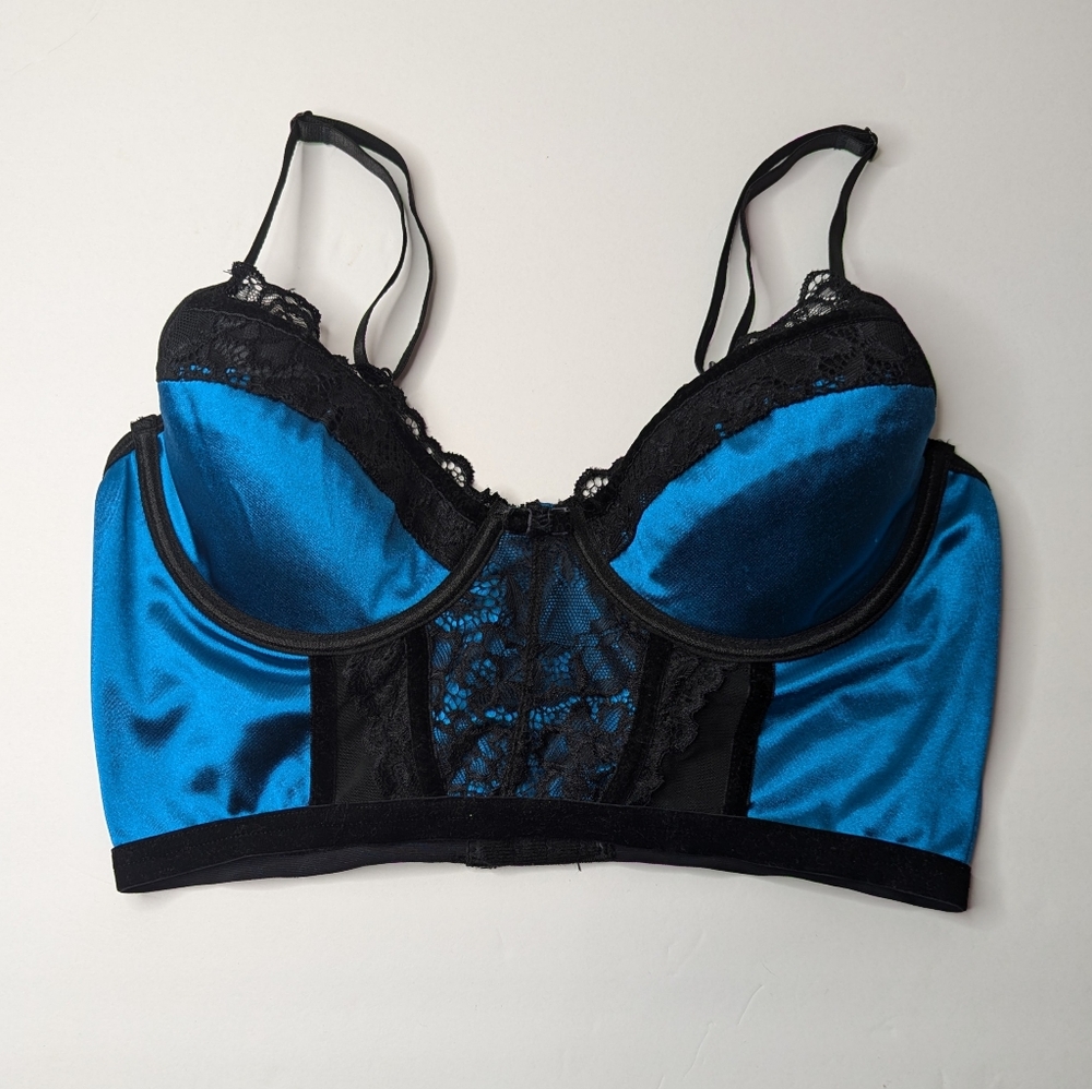 iCollection Blue Corset Top With Black Lace Trim Size M